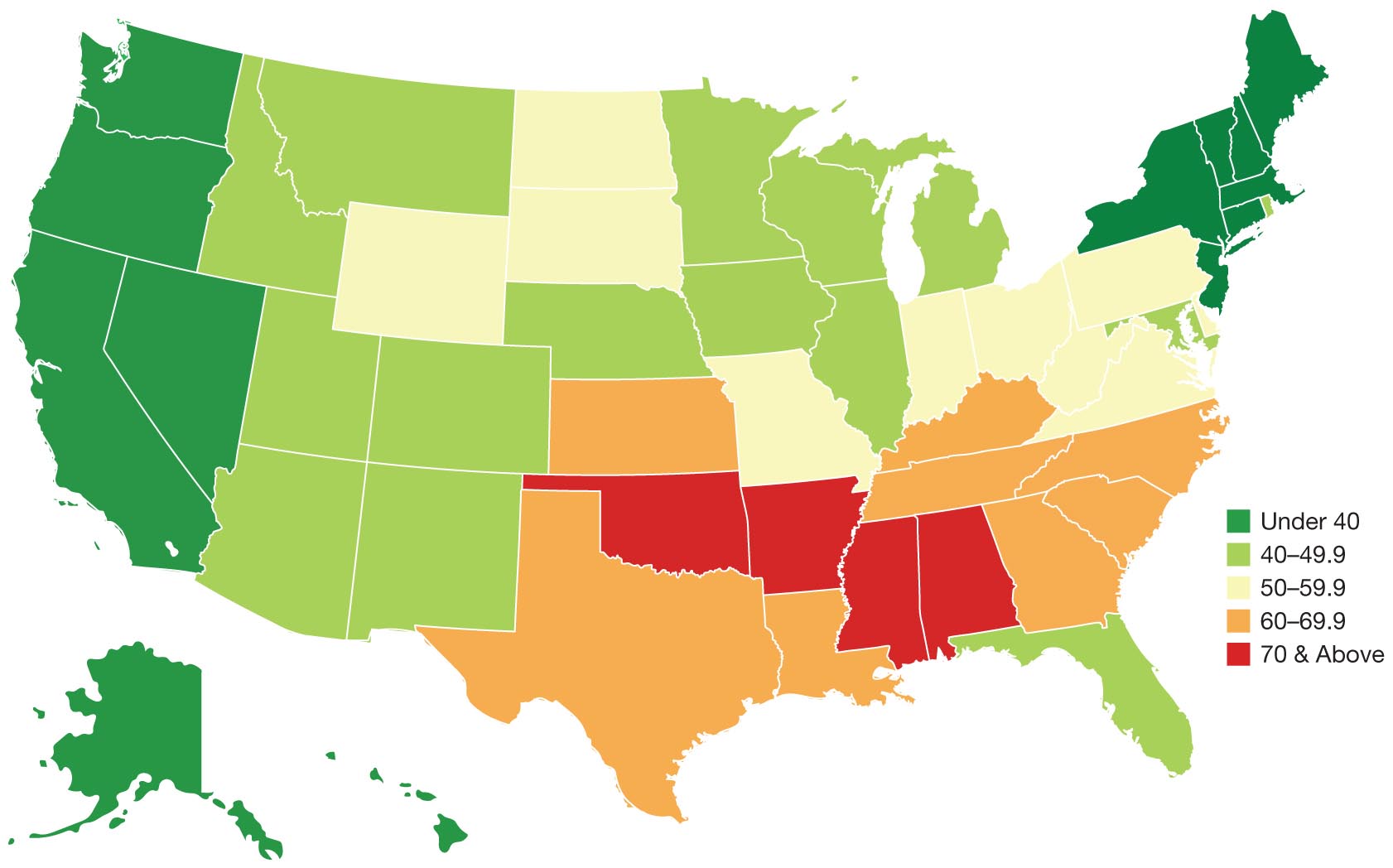 A map of the United States highlights the degrees of tightness and looseness of various states.