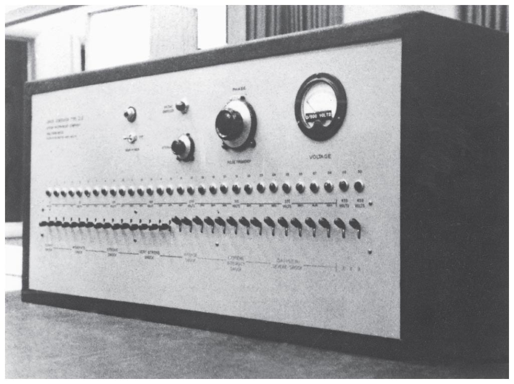 The Milgram’s shock machine containing a row of switches.