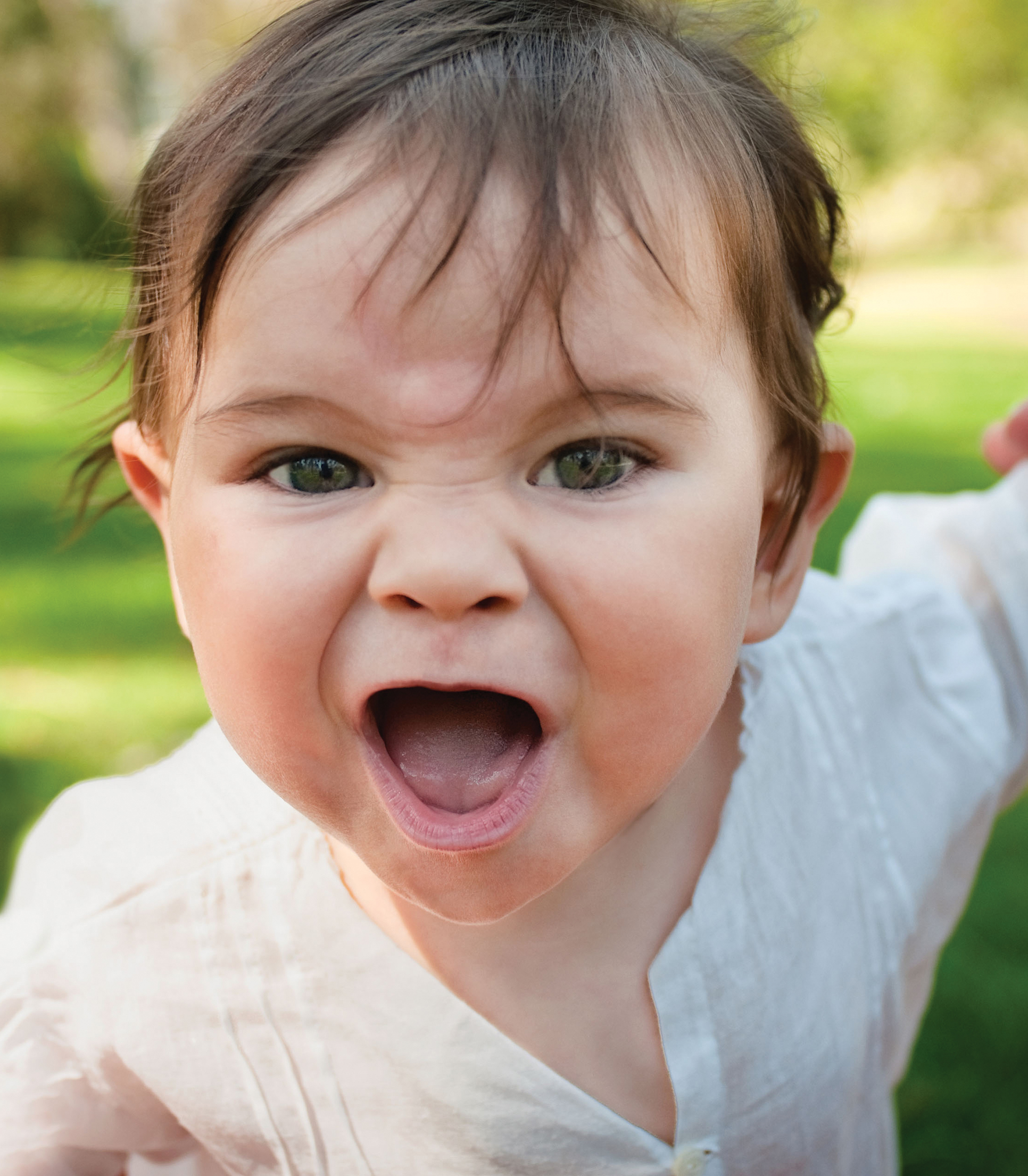 Three photos depict similar facial expressions between a chimpanzee, a man, and a toddler.