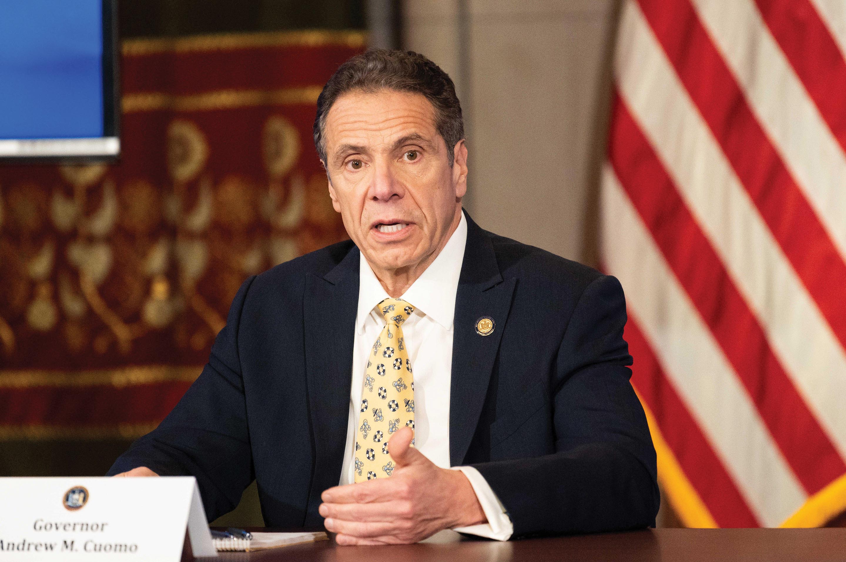 Former New York Governor Andrew Cuomo at a press conference.