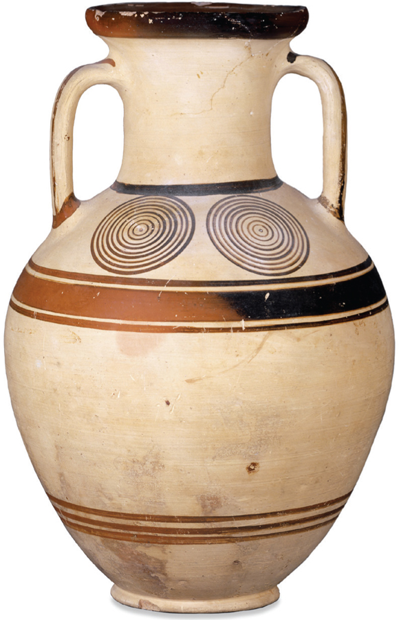 Proto-Geometric Pottery The development of new tools inspired precise designs, such as the concentric circles on this Proto-Geometric jar from Athens (ca. 975&#8211;950 BCE).