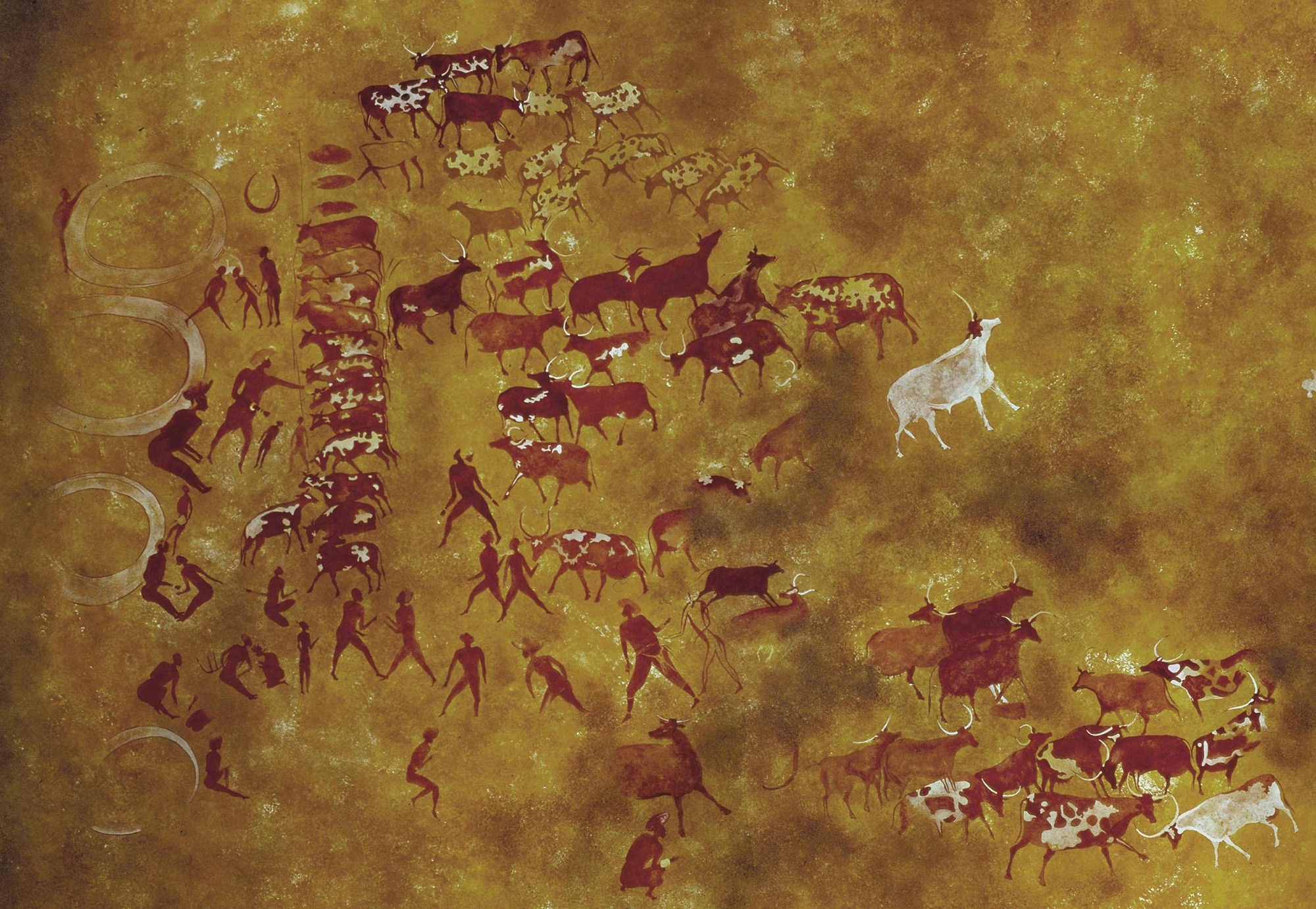 Rock art that depicts cattle-herders and their families.