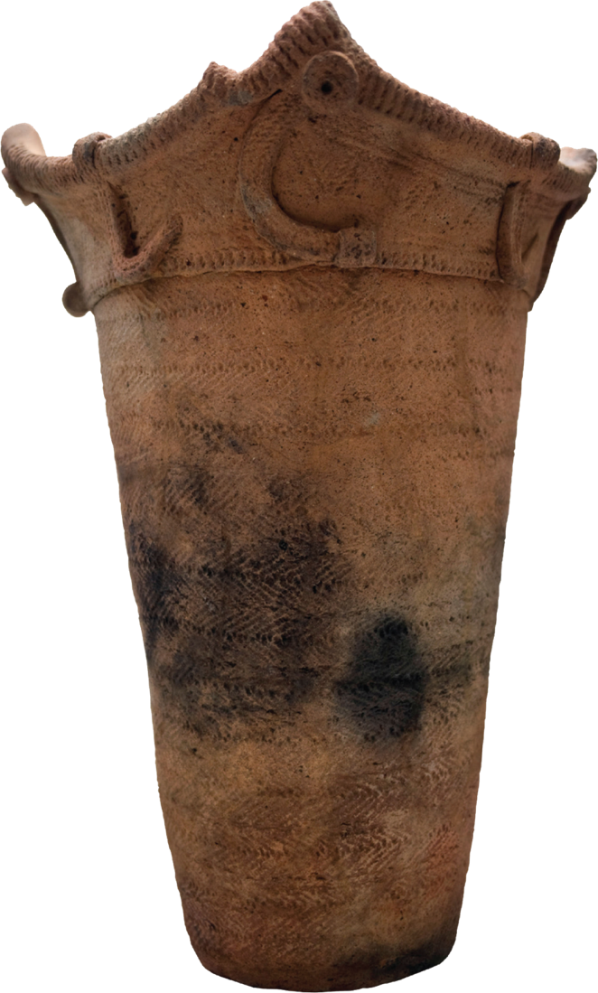 A Jomon pot which tapers to the bottom.