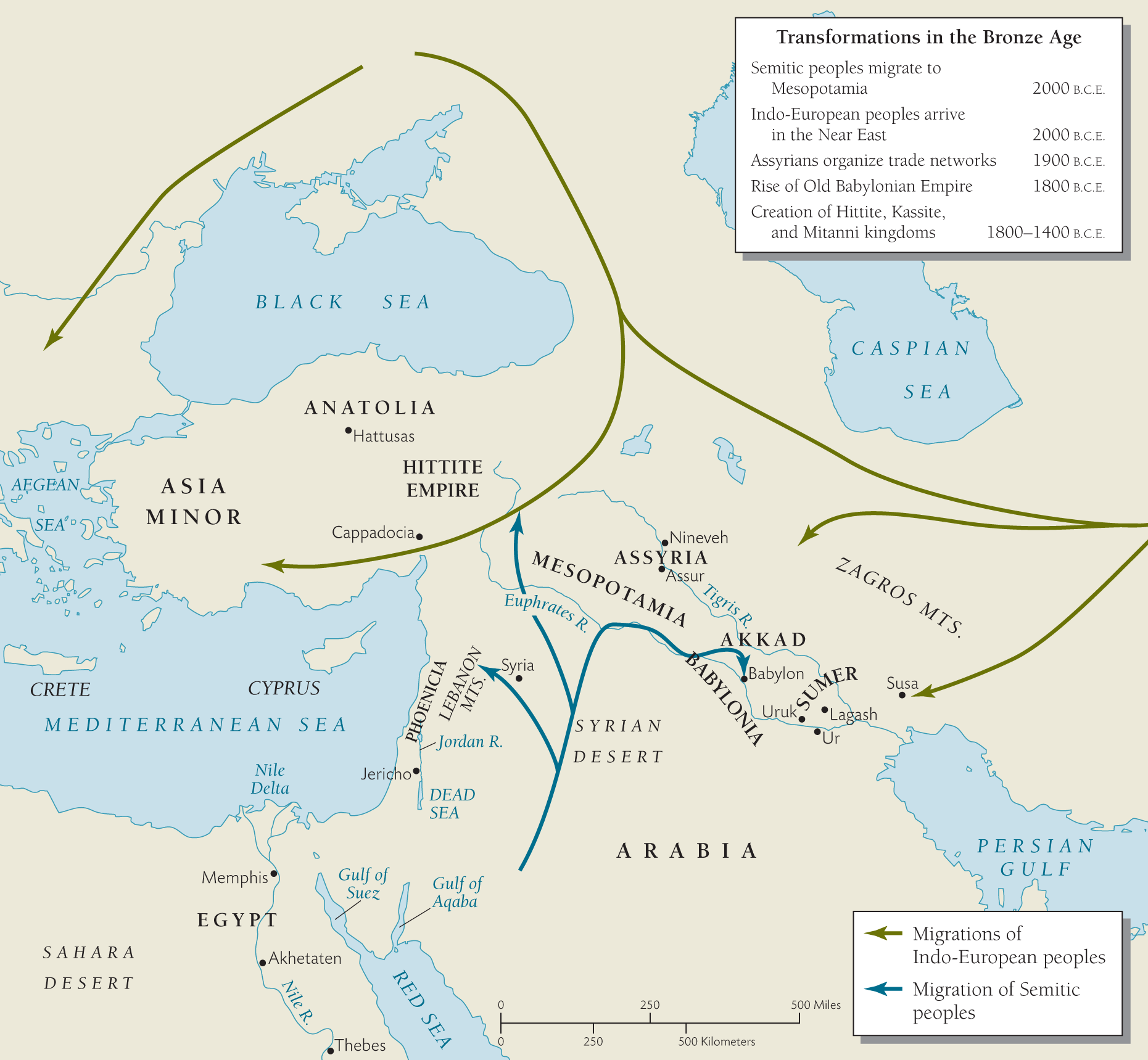 A map of the transformation of civilization in The Bronze Age dating from 2000 to 1400 B.C.E.