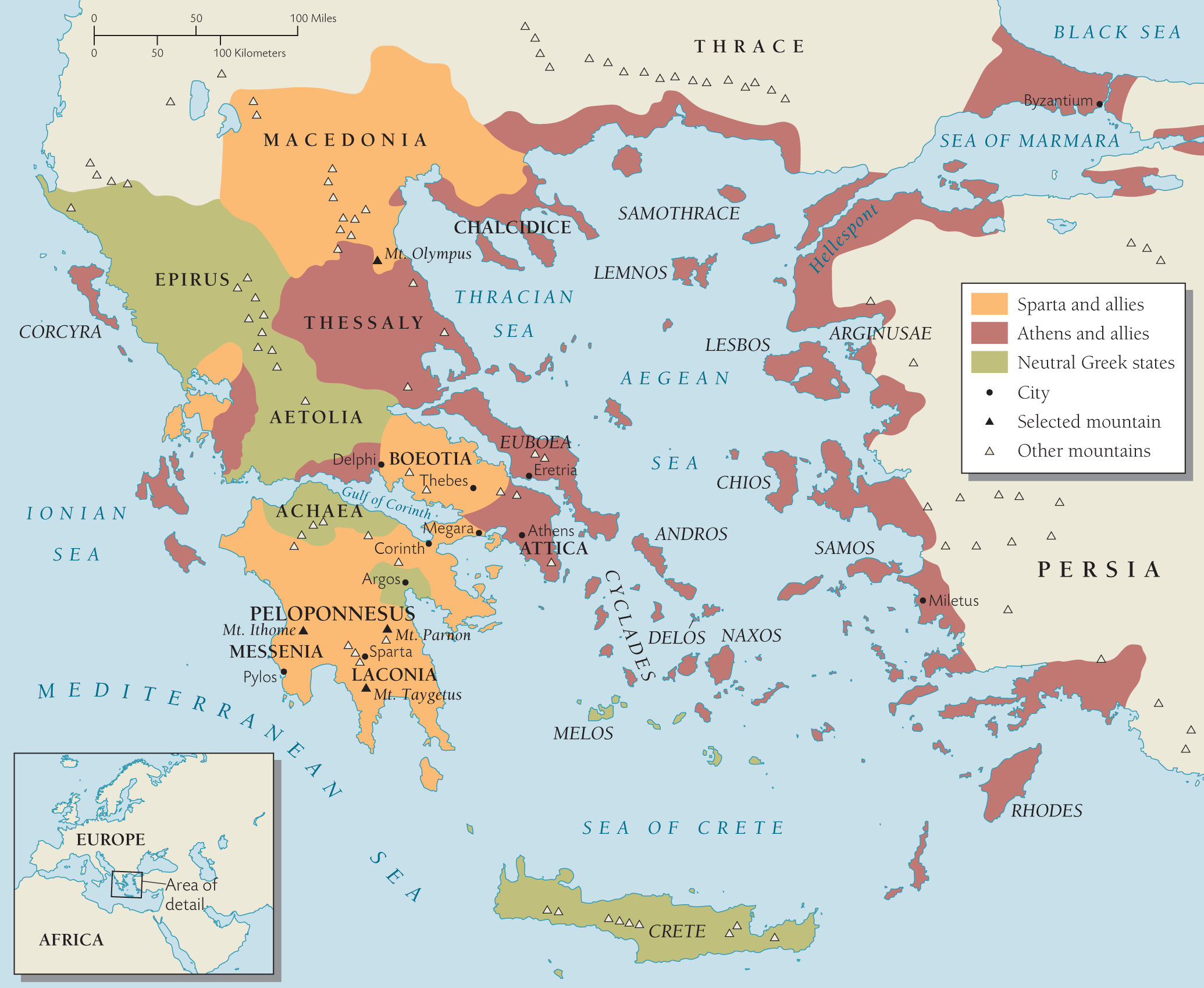 A map of the Peloponnesian War.