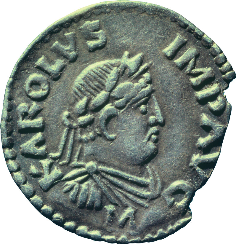 An ancient Roman silver coin.