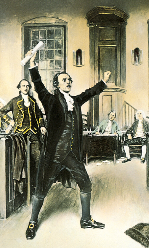 An illustration of Patrick Henry giving a speech.