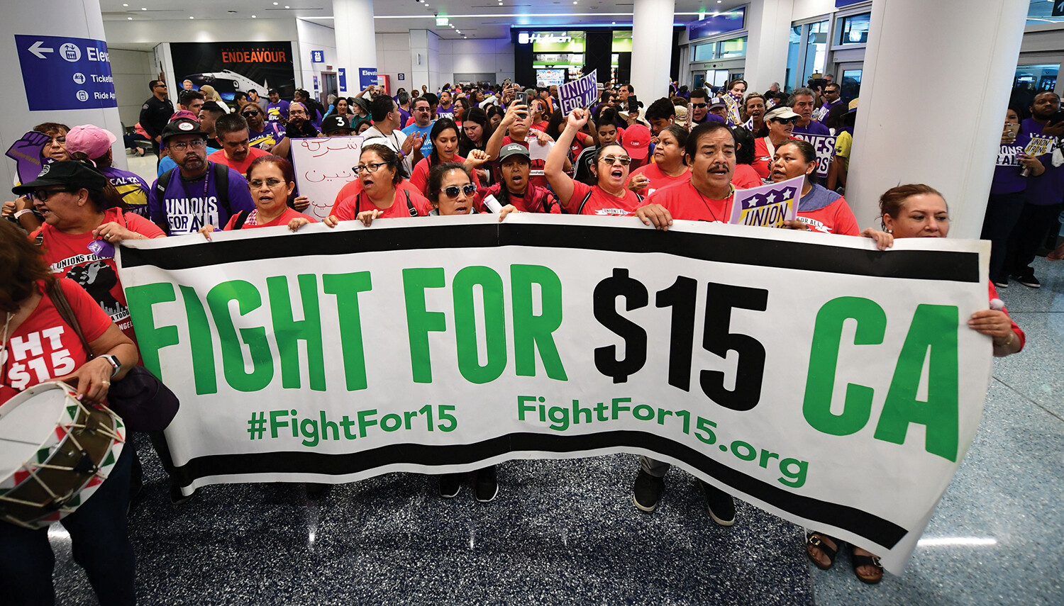 Demonstrators rallying for the 15 dollar minimum wage.