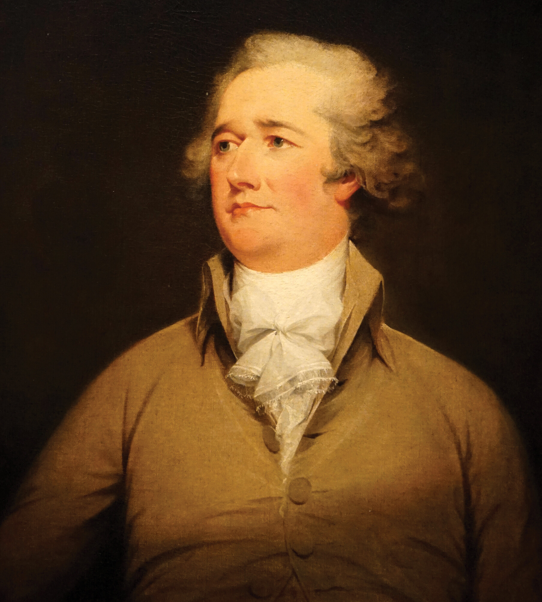 An oil portrait of Alexander Hamilton.