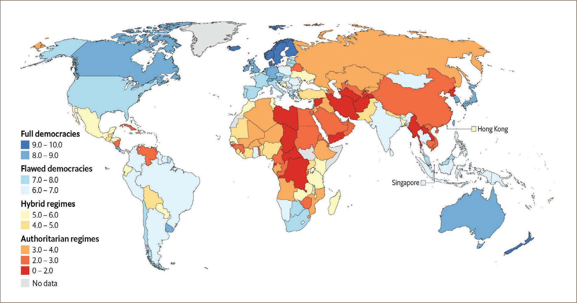 A color-coded world map.