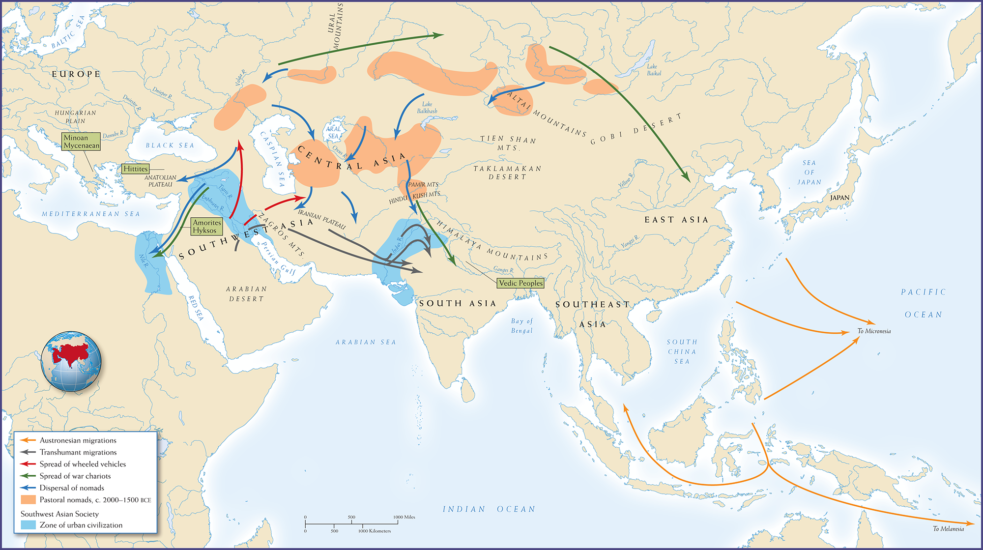 Map 3.1 is titled, “Nomadic Migrations in Afro-Eurasia, 2000-1000 B C E.”