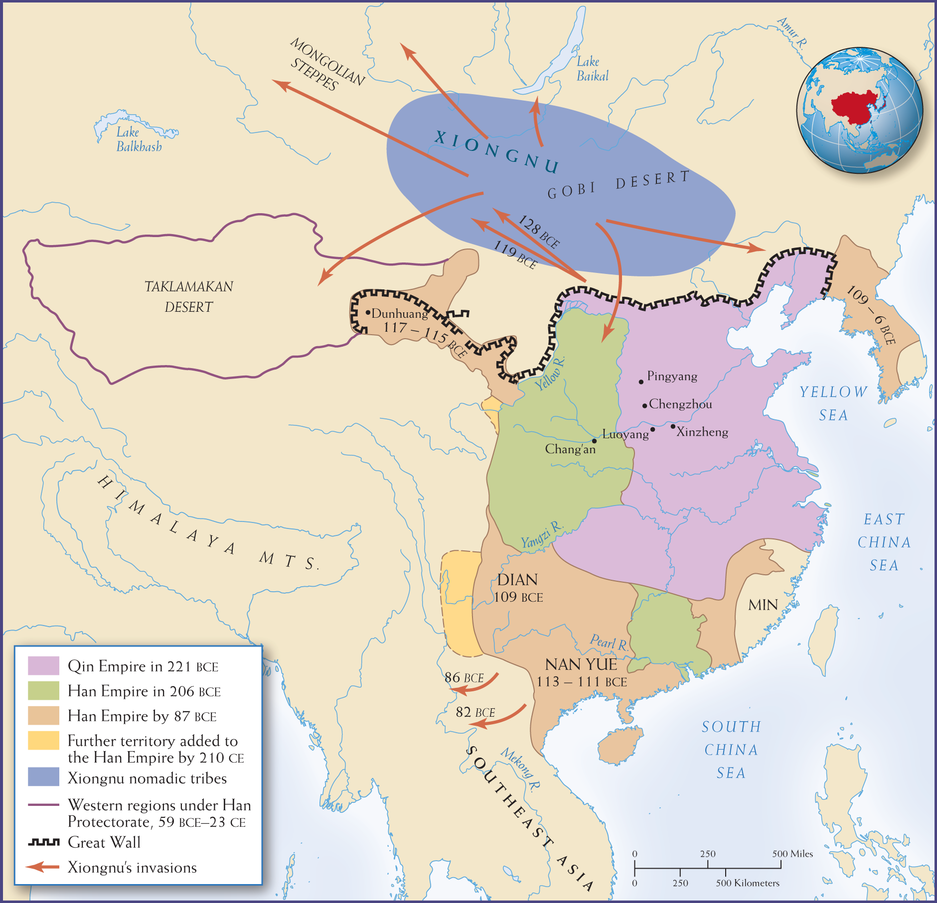 Map 7.1 is titled, The Qin and Han Dynasties, 221 B C E-220 C E.