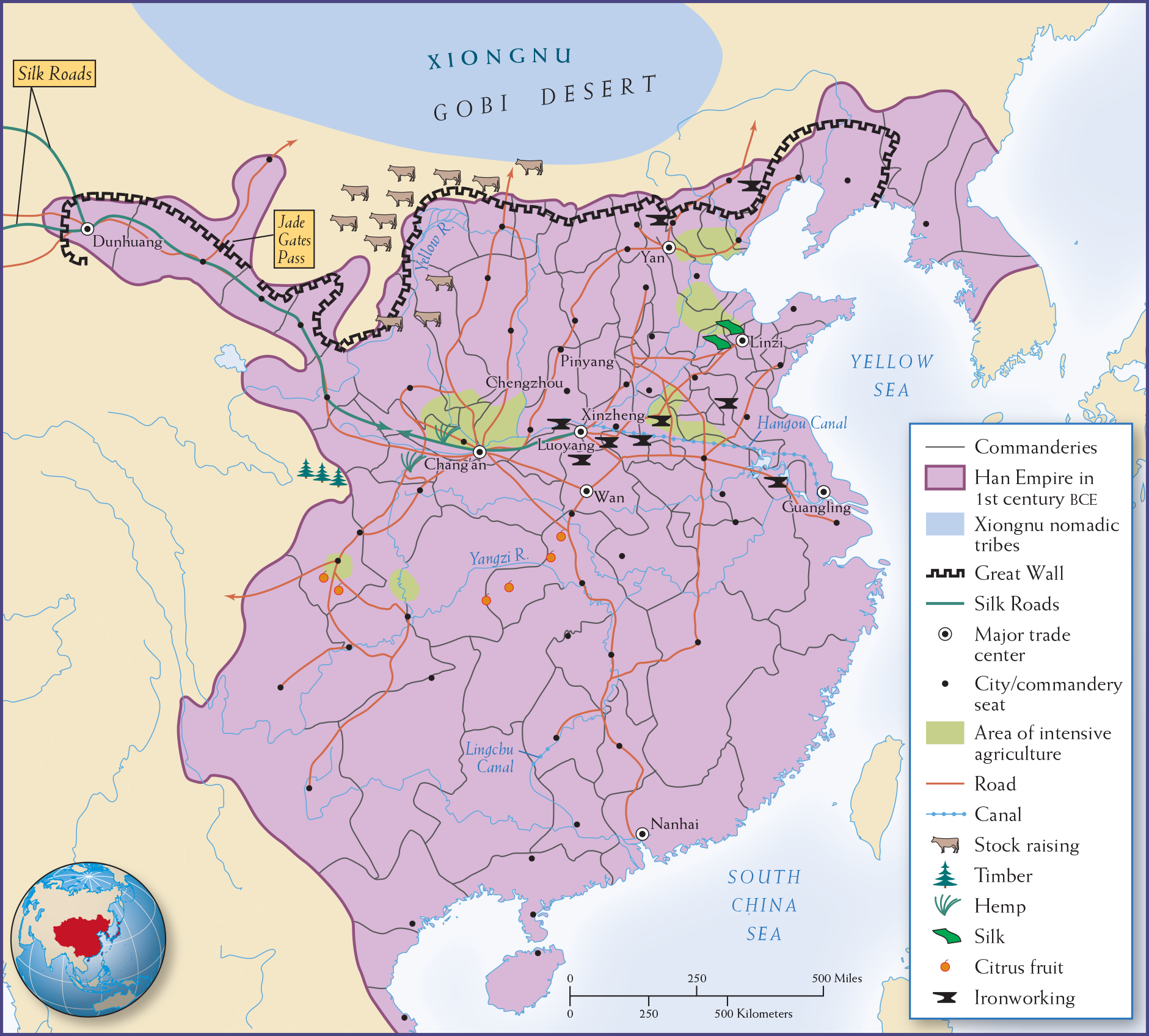 Map 7.2 is titled, Pax Sinica: The Han Empire in the First Century B C E.