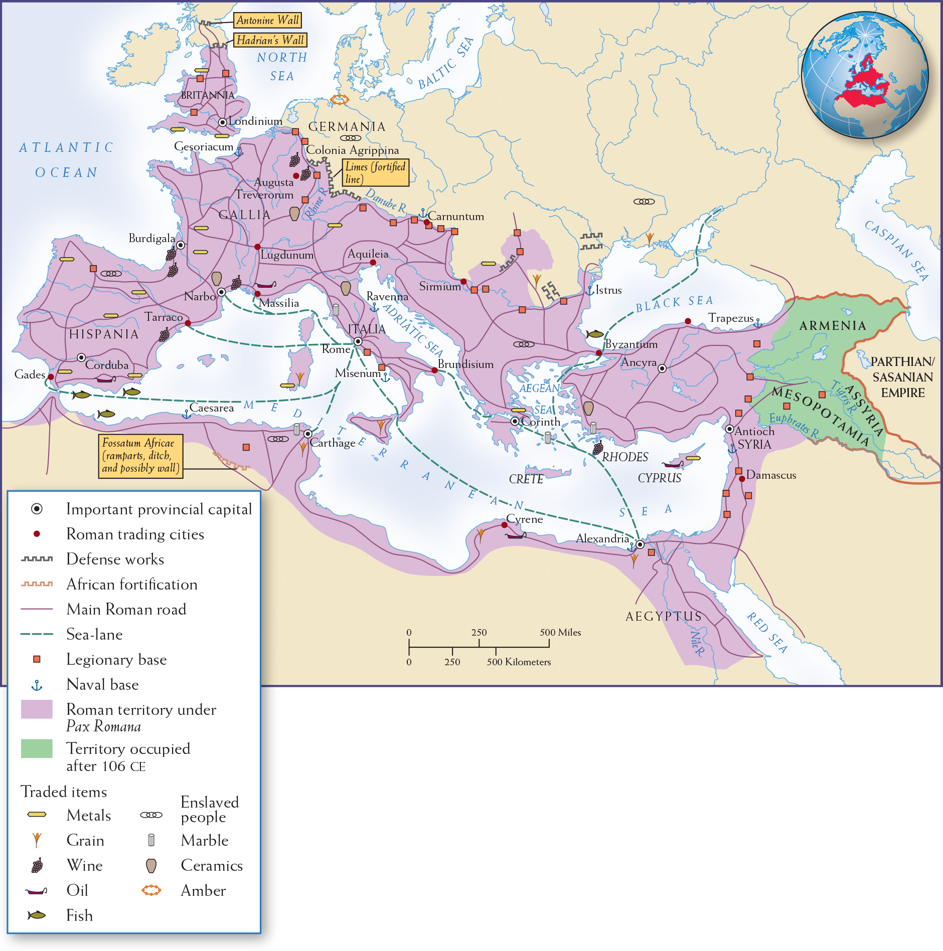 Map 7.4 is titled, Pax Romana: The Roman Empire in the Second Century C E.