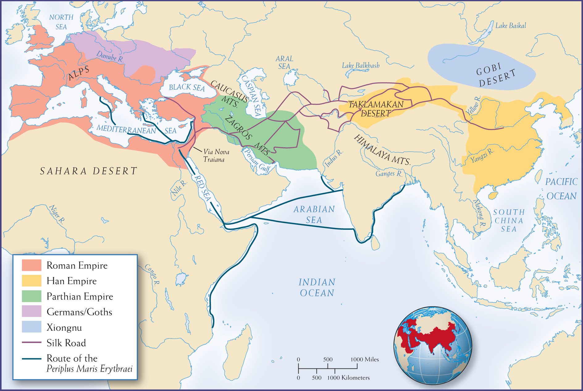 Map 7.5 is titled, Imperial Rome and Later (Eastern) Han China (c. 200 C E).