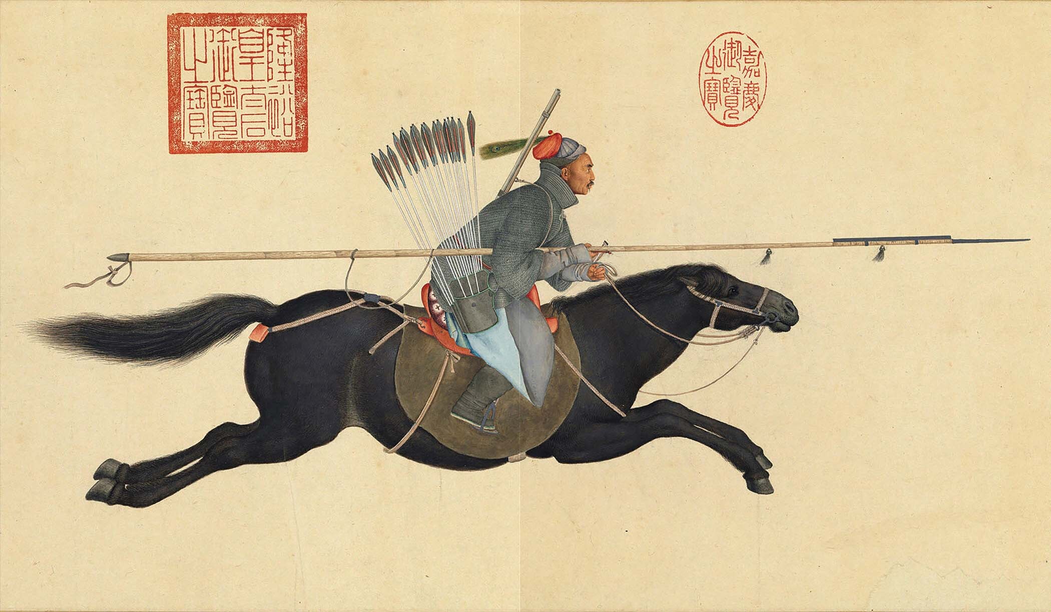An illustration of the armored warrior Ayuxi on horseback.