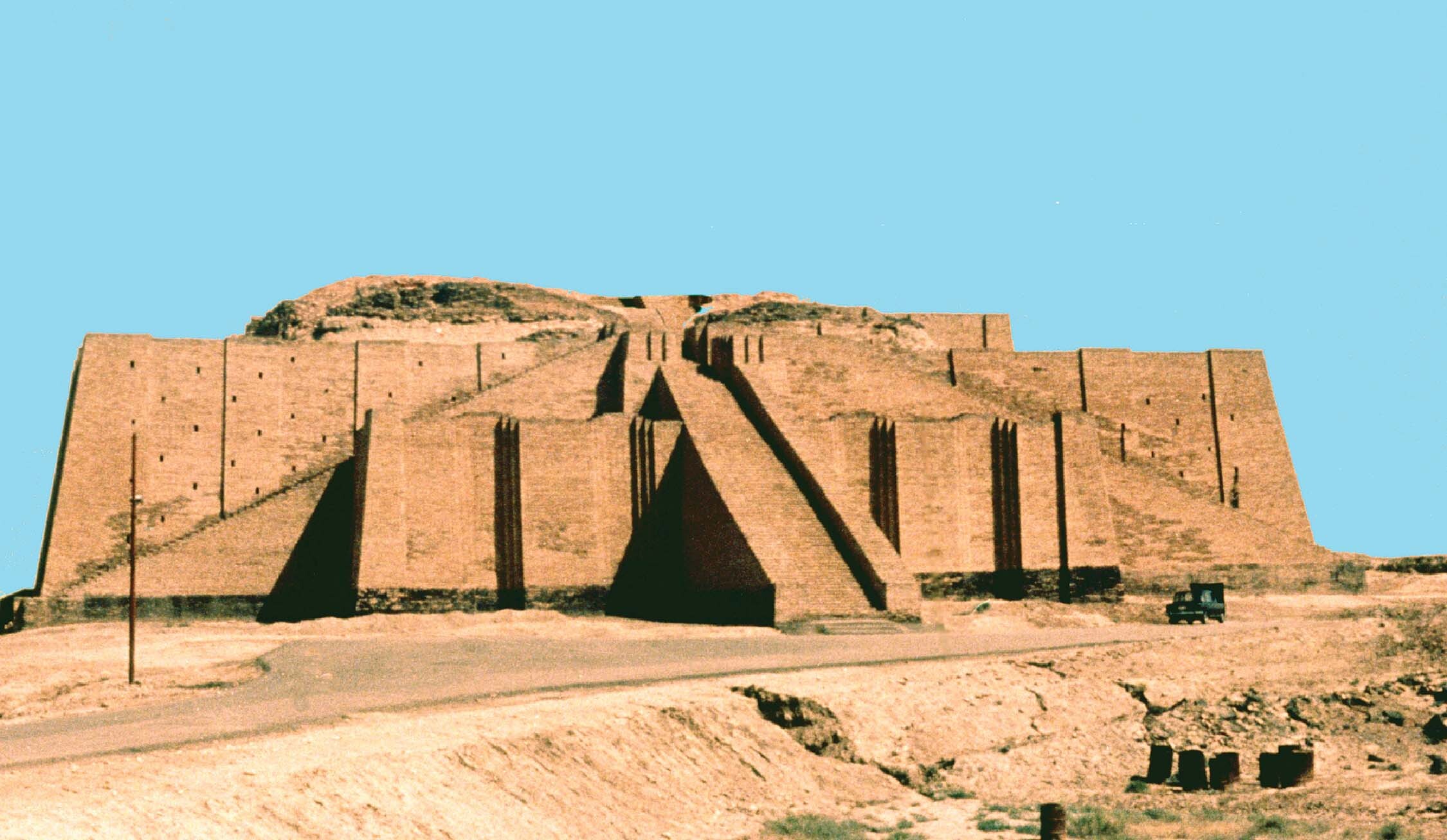 The first Ziggurat of Mesopotamia, a rectangular stepped tower.