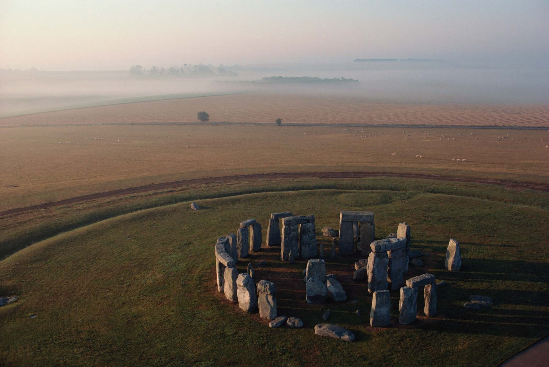 Stonehenge, a famous megalithic structure located in southwestern England, from above.