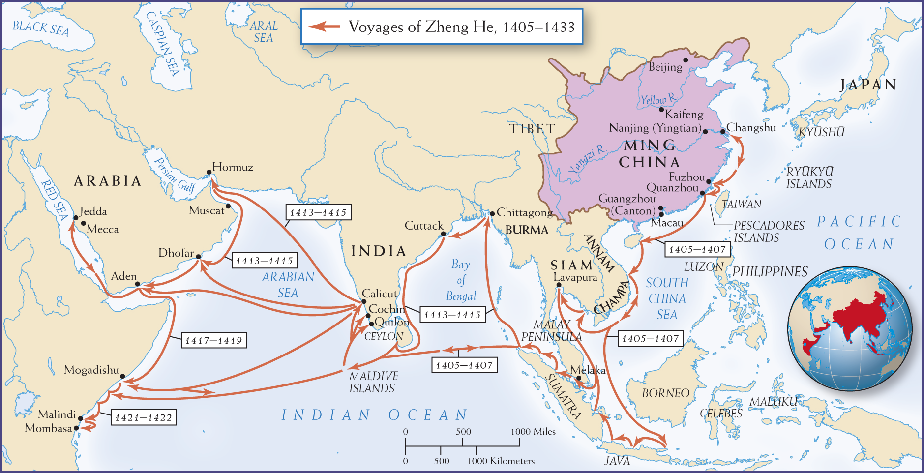 Map. 11.5 is titled Voyages of Zheng He, 1405-1433 and shows the routes followed by the famous Ming naval commander.