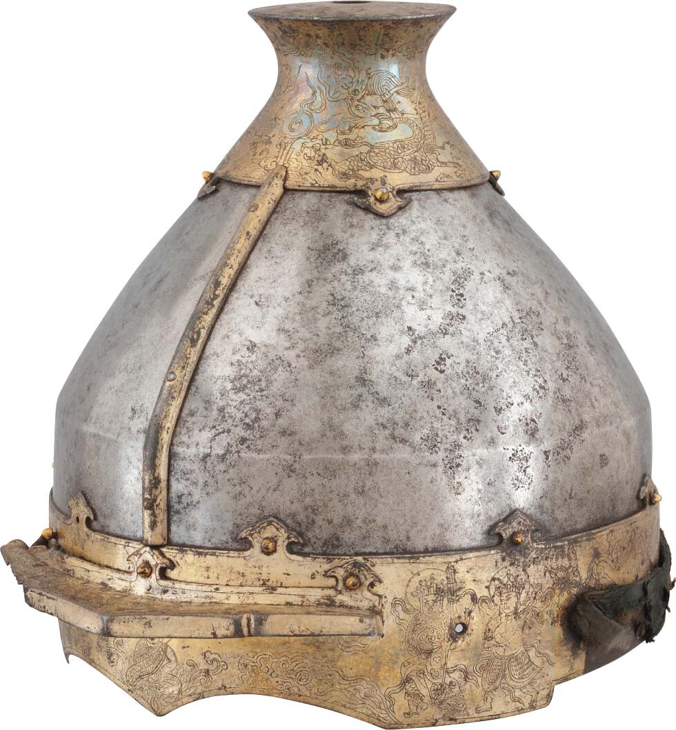 A ceremonial silver helmet of the Qing dynasty.