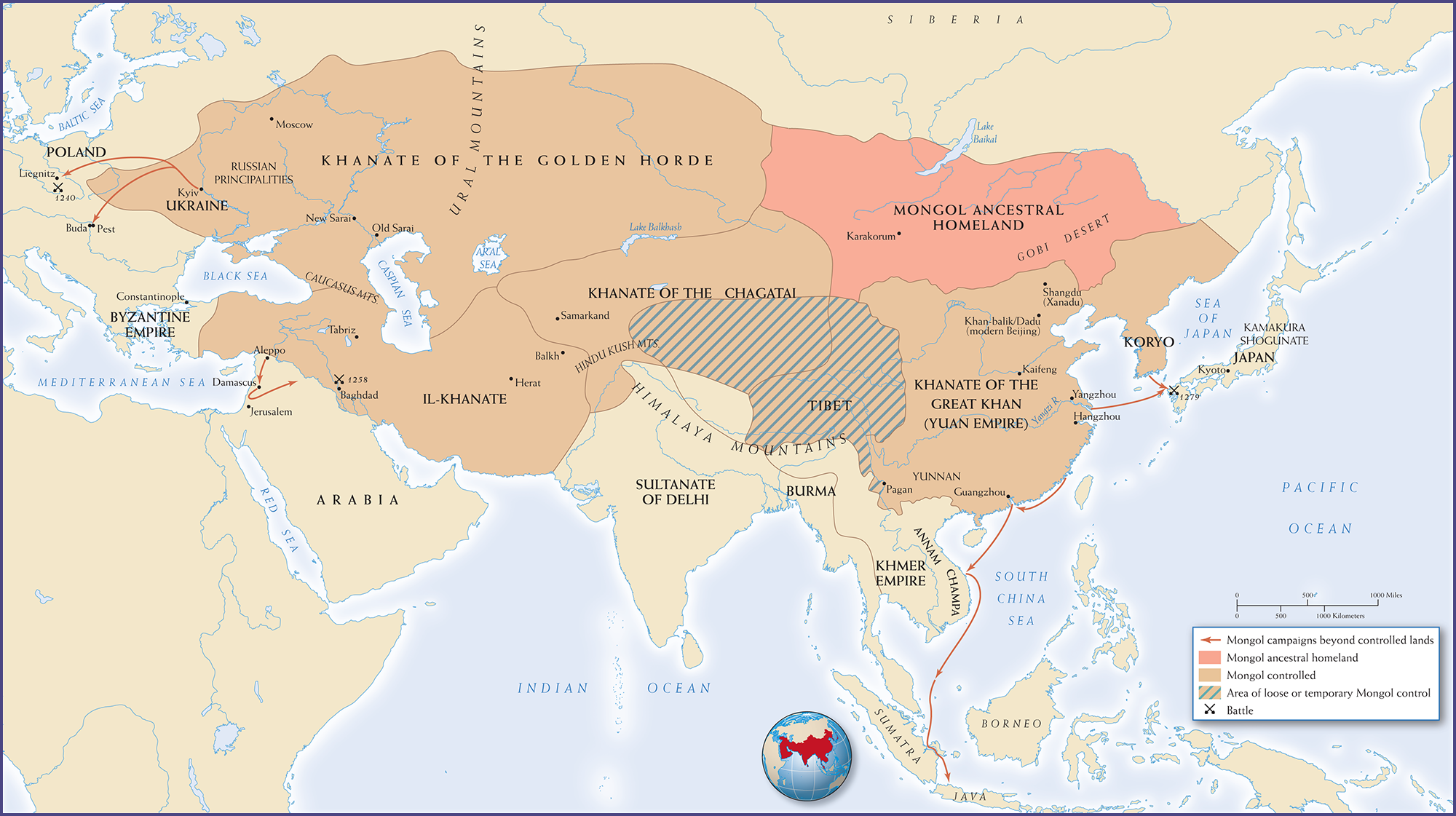 Map 10.11 is titled Mongol Conquests and Campaigns, 1200-1300.