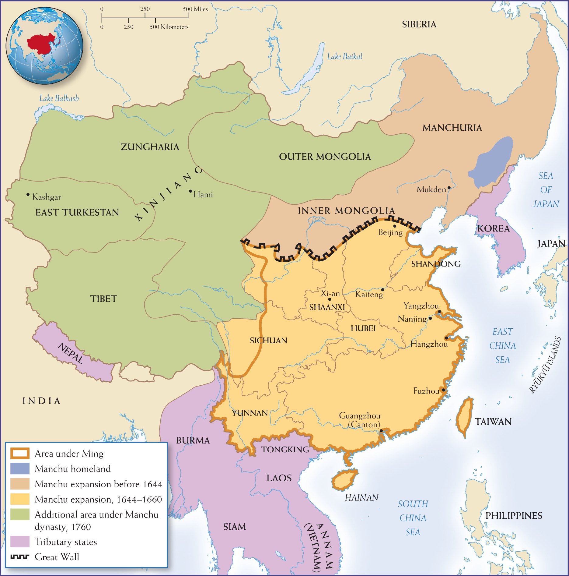 Map 13.5 is titled, From Ming to Qing China, 1644-1760.