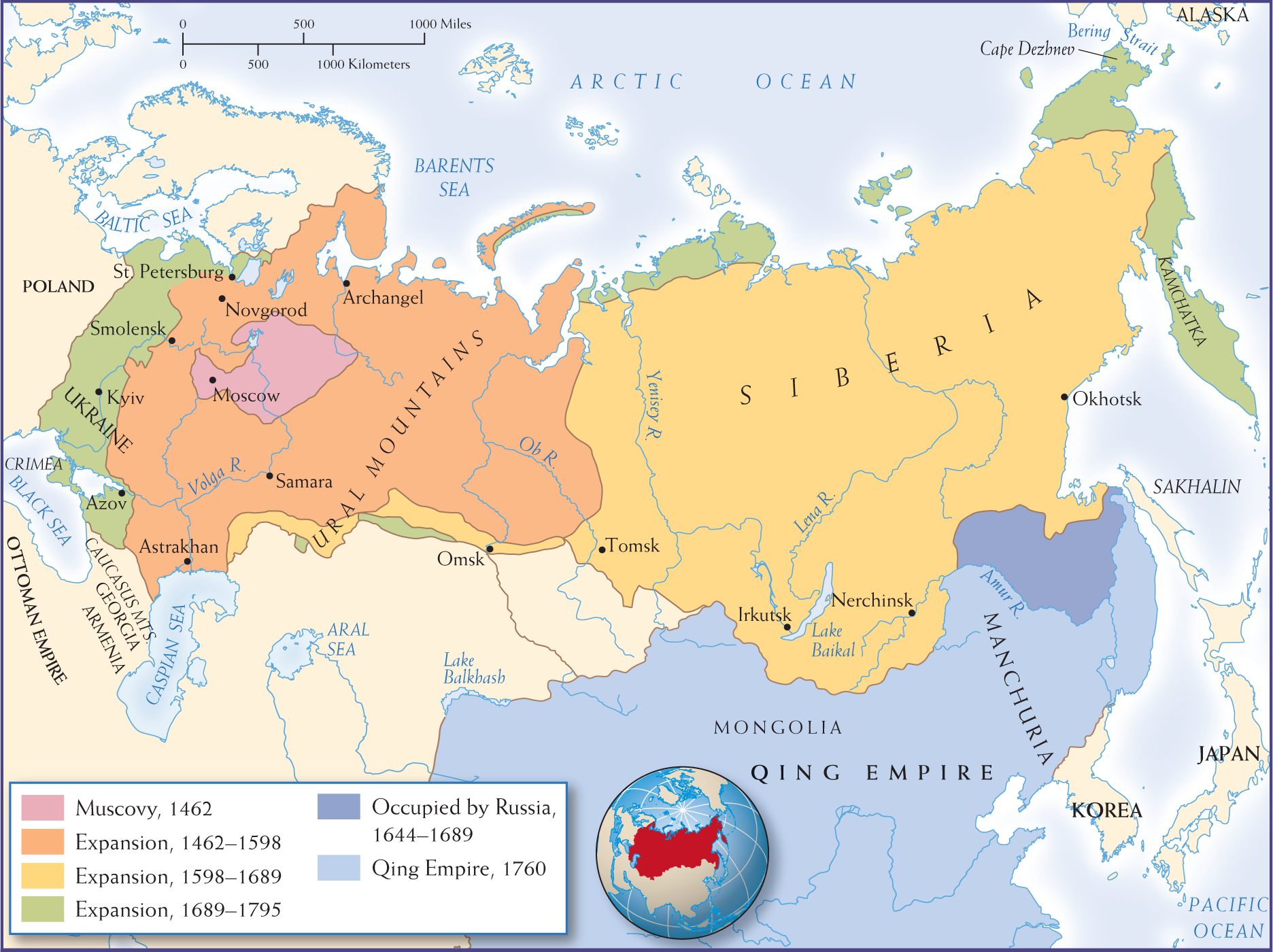 Map 13.7 is titled, Russian Expansion, 1462-1795.