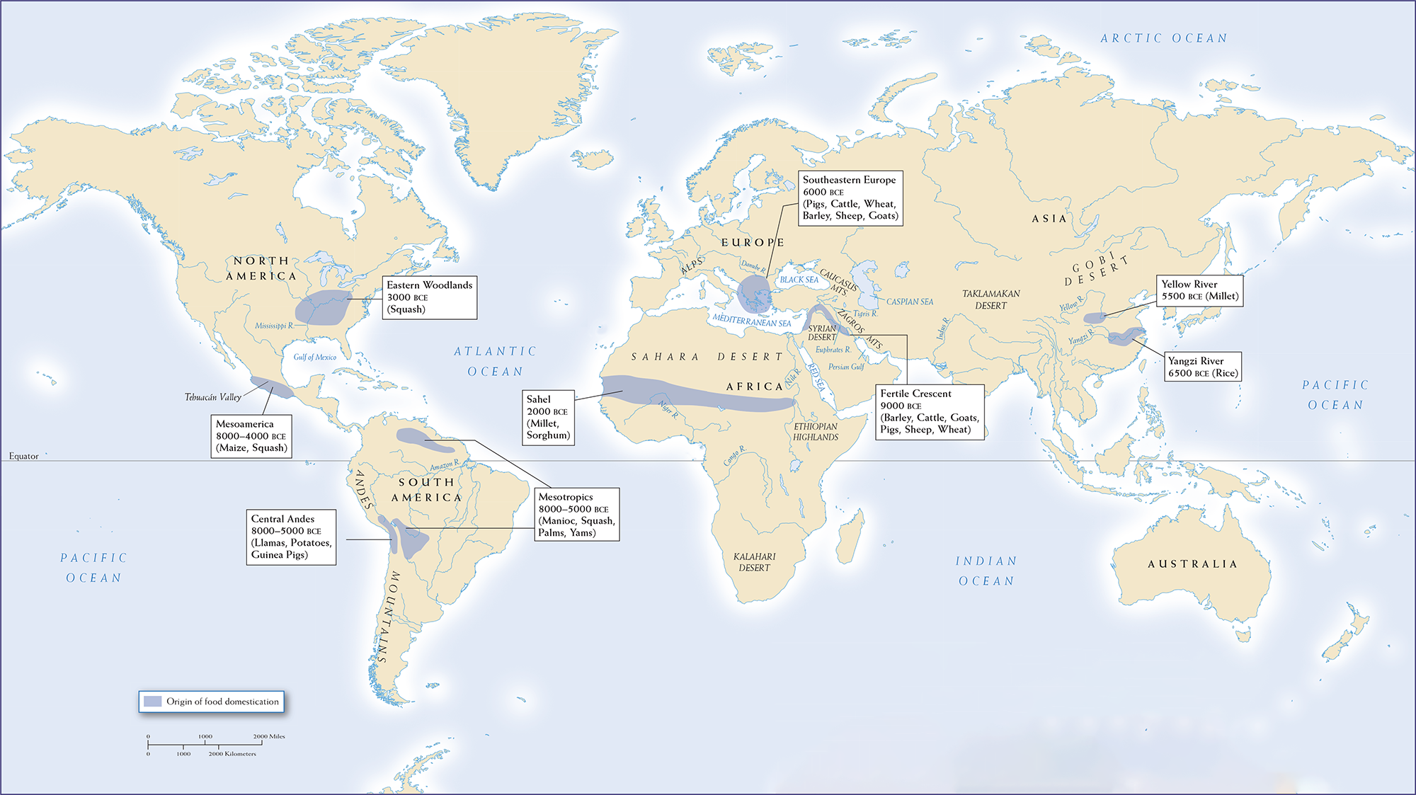 Map 1.4 is titled, “The Origins of Food Production and Animal Domestication.”