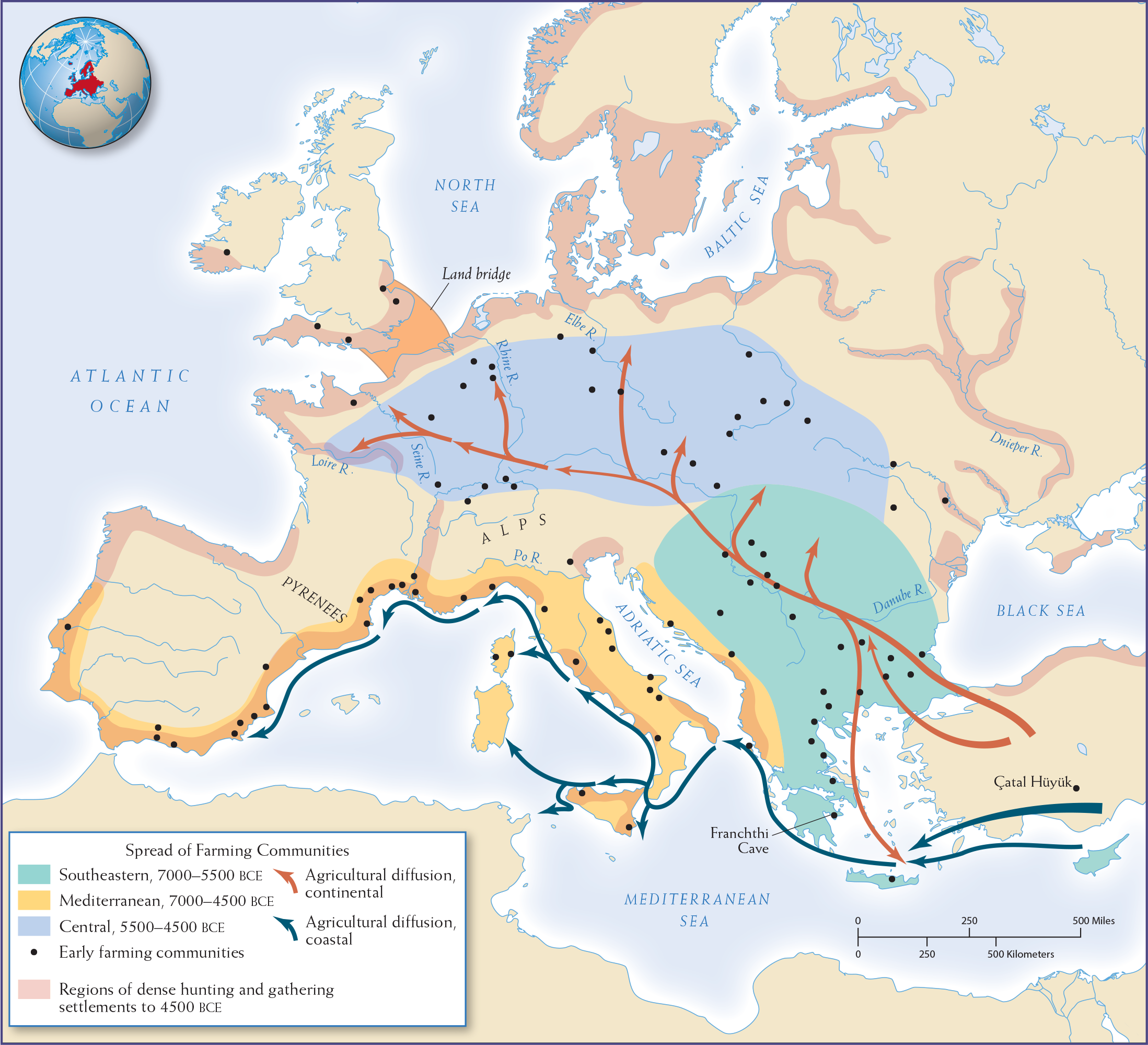 Map 1.8 is titled, “The Spread of Farming in Europe.”