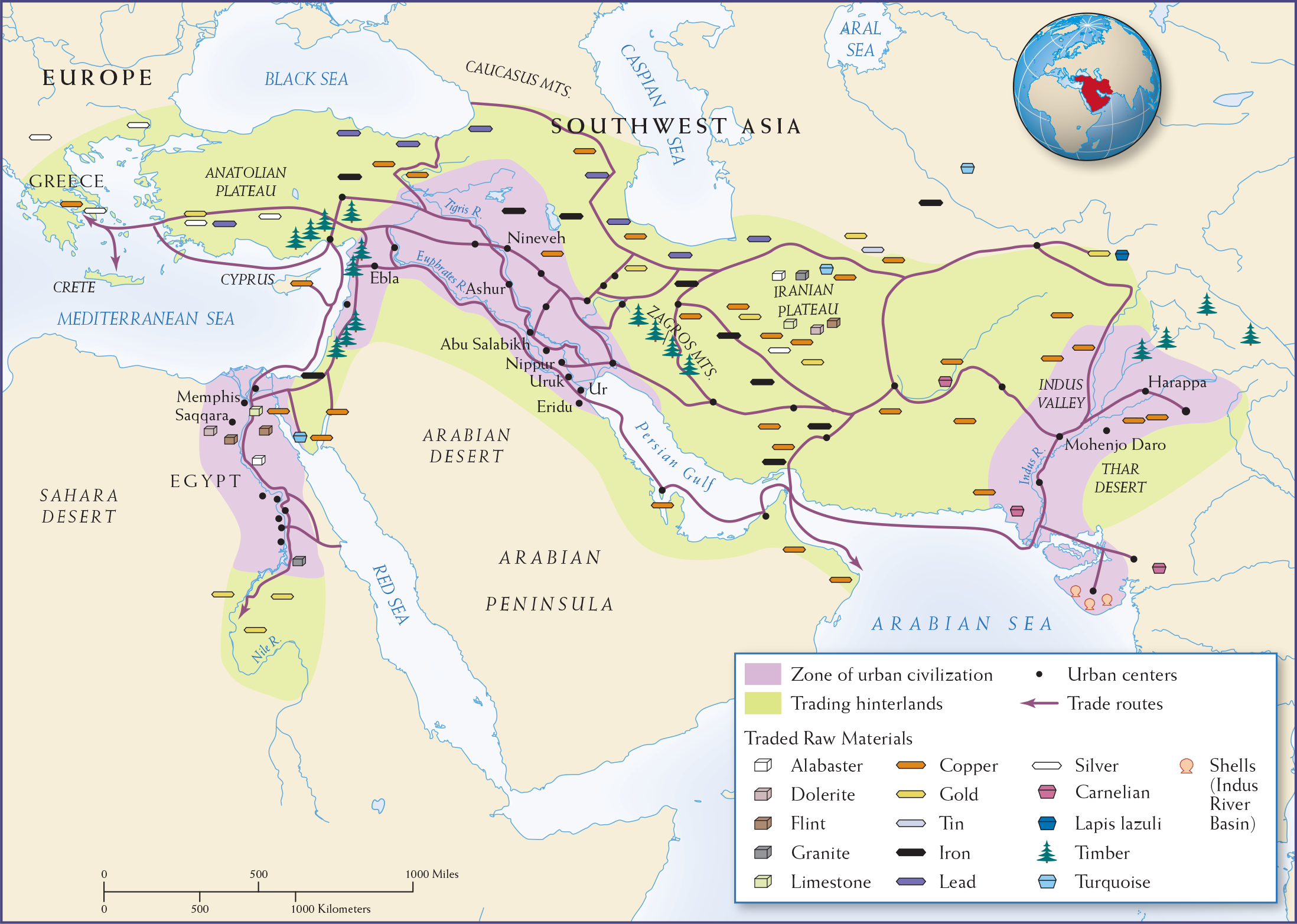 Map 2.2 is titled, “Trade and Exchange in Southwest Asia and the Eastern Mediterranean, Third Millennium B C E.”