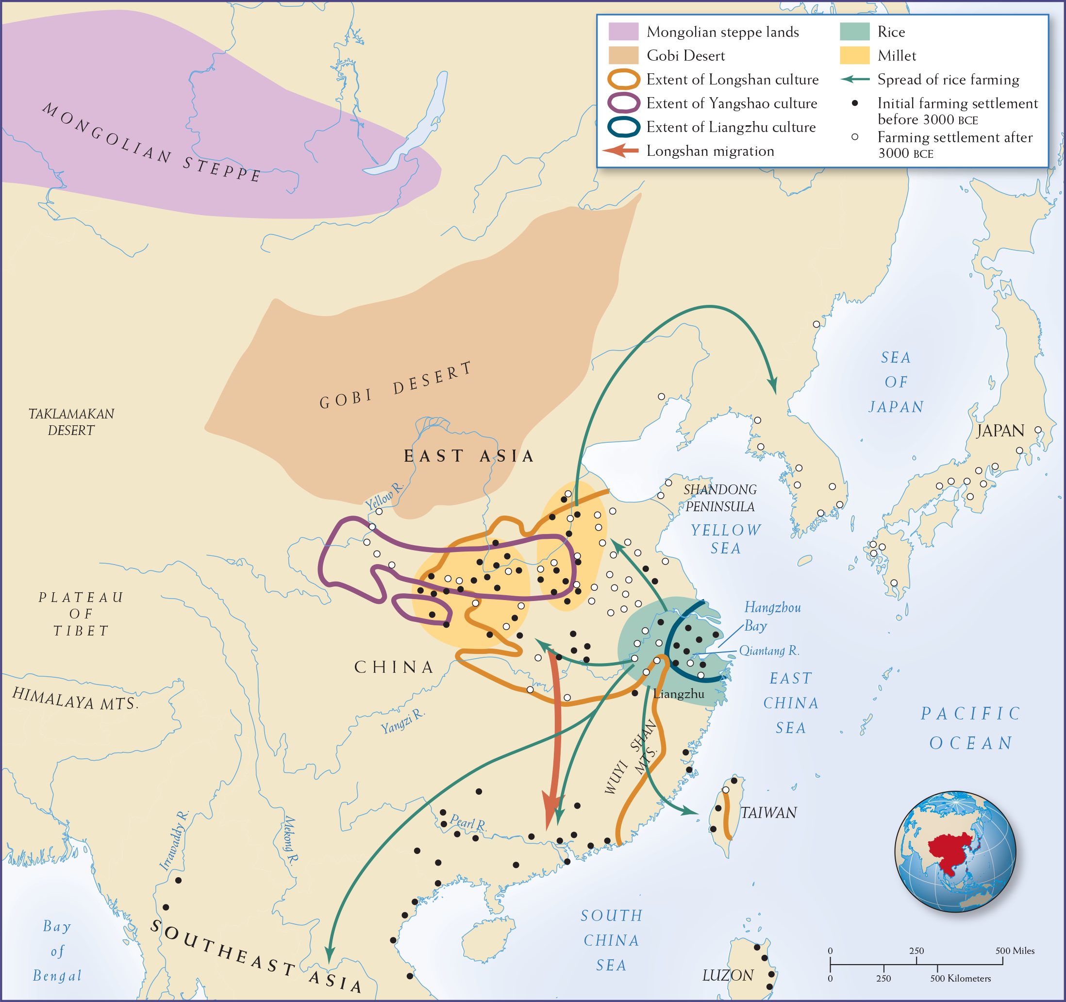 Map 2.6 is titled “River-Basin Peoples in East Asia, 5000-2000 B C E.”