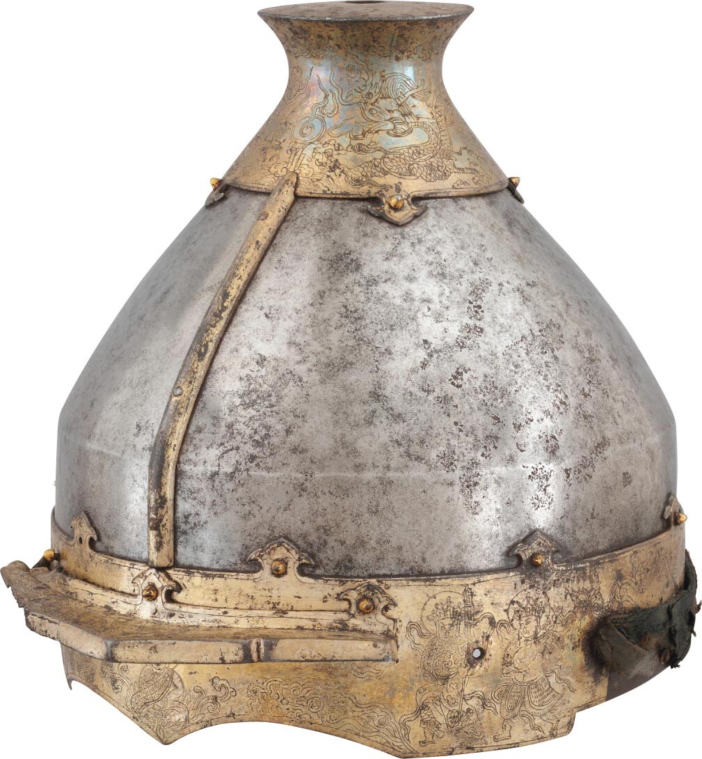 A ceremonial silver helmet of the Qing dynasty.