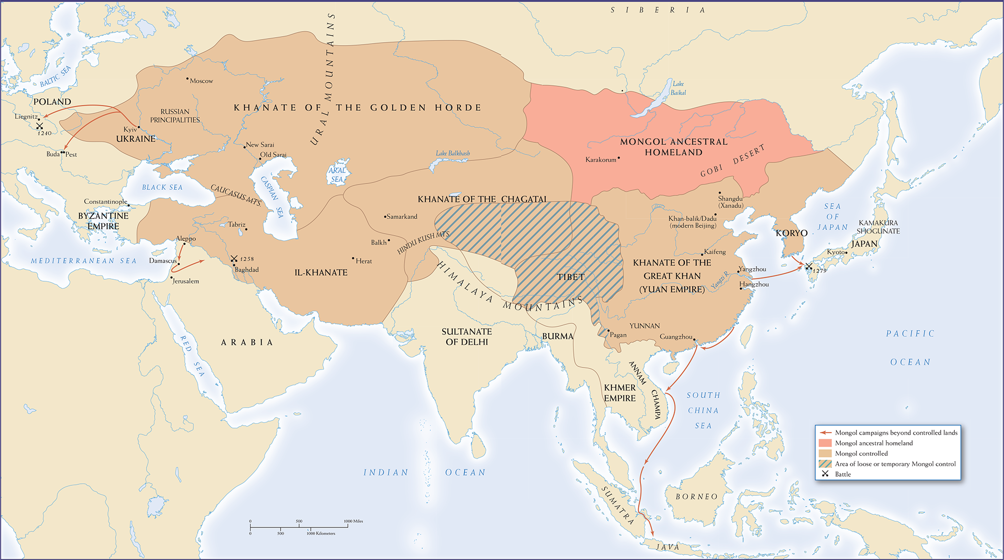 Map 10.11 is titled Mongol Conquests and Campaigns, 1200-1300.