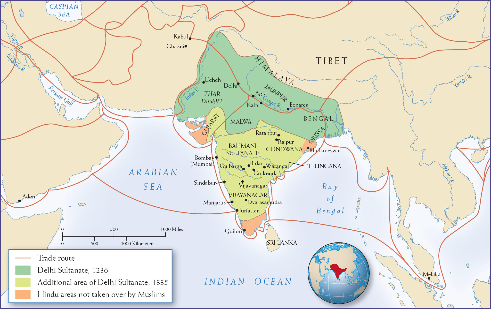 Map 10.3 is titled South Asia in 1300.