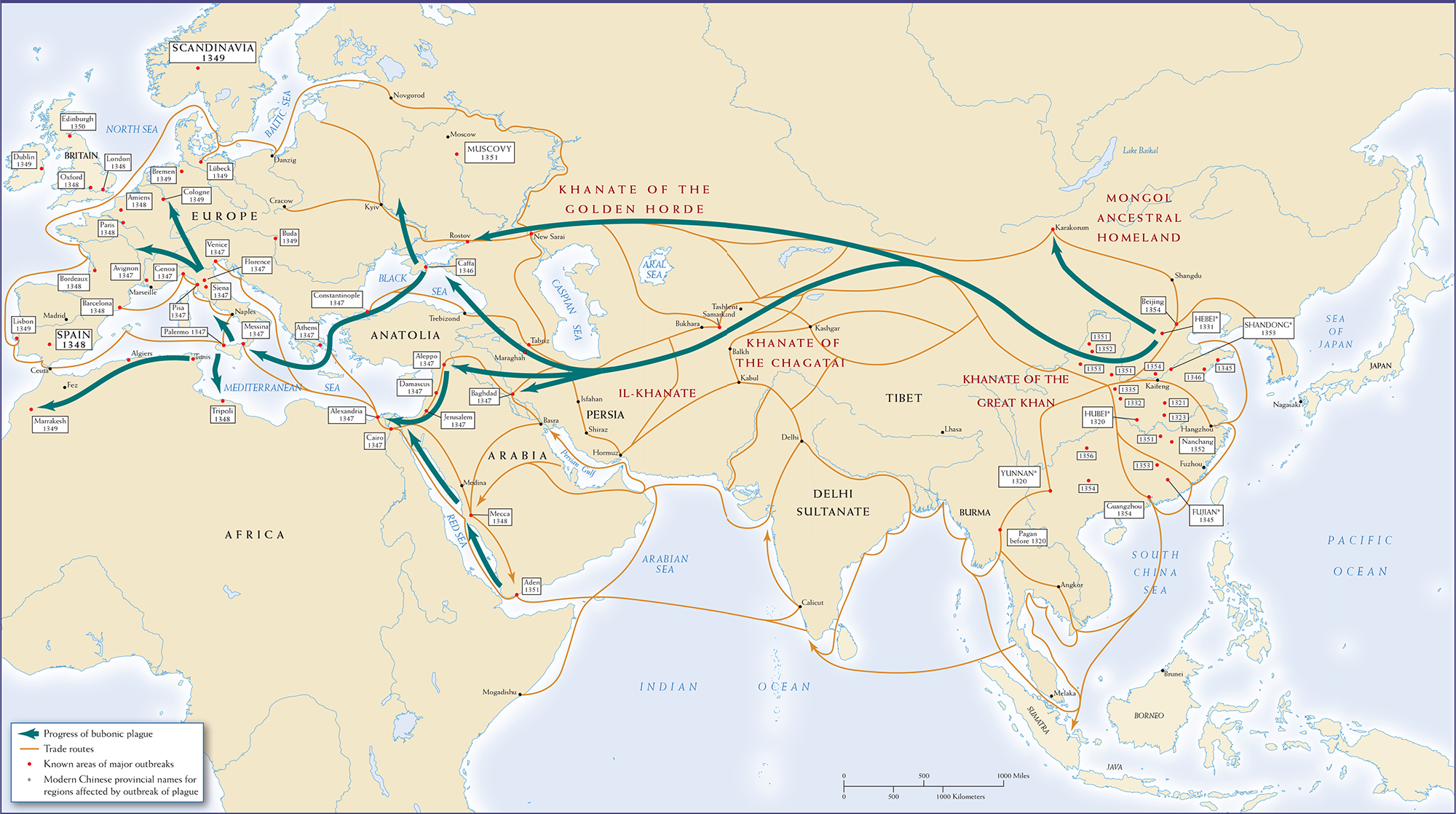 Map 11.1 is titled The Spread of the Black Death.