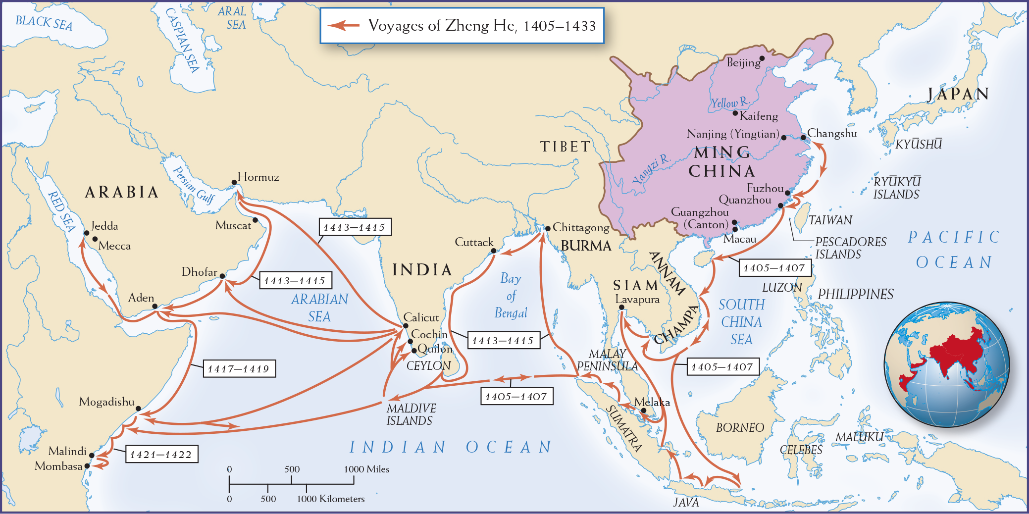 Map. 11.5 is titled Voyages of Zheng He, 1405-1433 and shows the routes followed by the famous Ming naval commander.