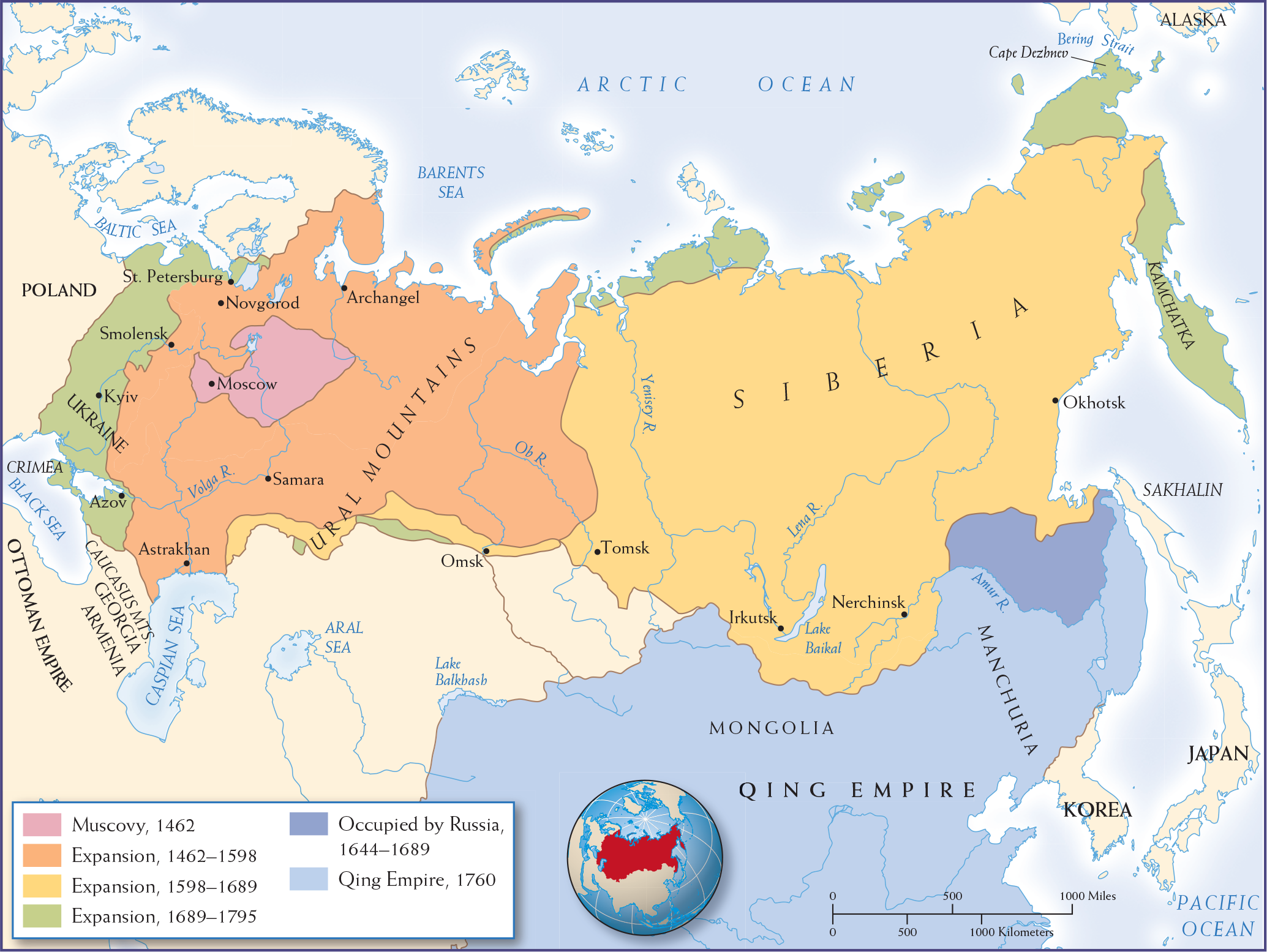 Map 13.7 is titled, Russian Expansion, 1462-1795.