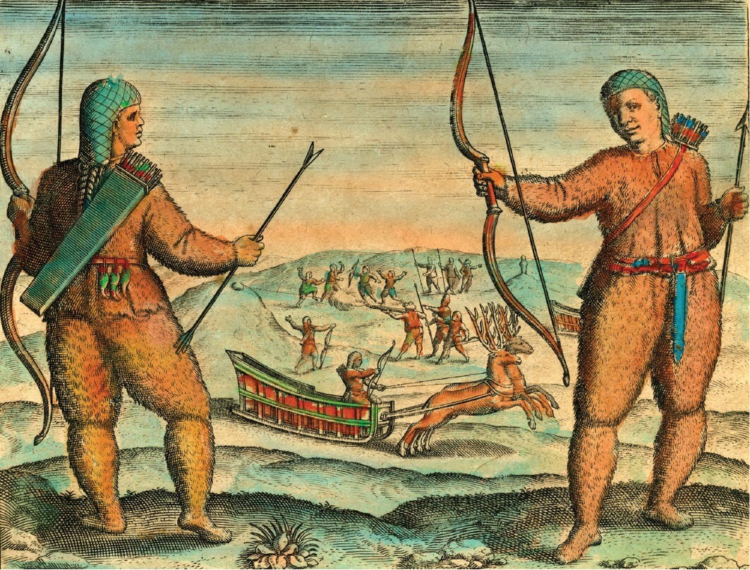 An engraving of Nenets hunters.